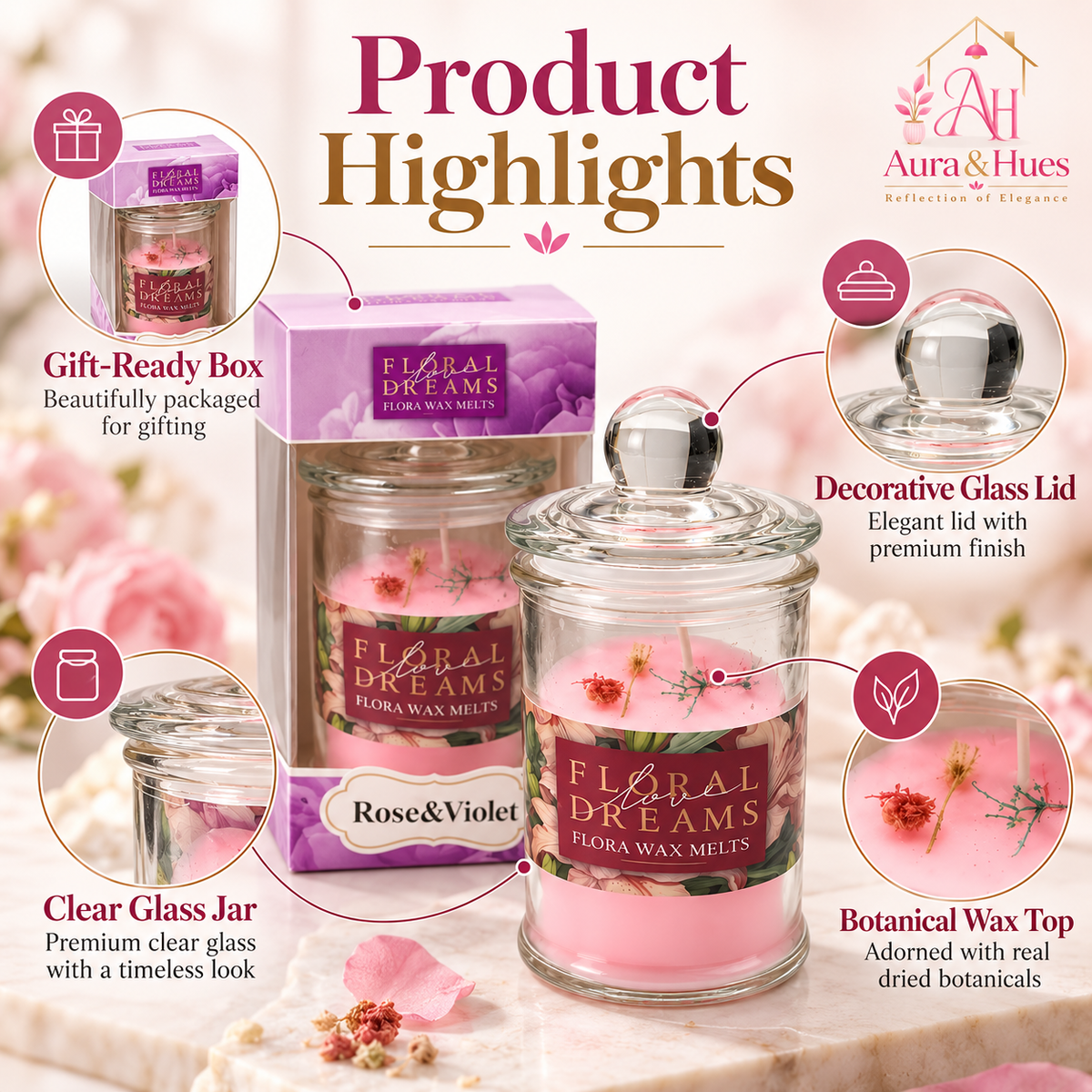 Candles Rose & Violet in Jar 2 pcs set