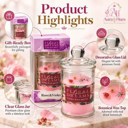 Candles Rose & Violet in Jar 2 pcs set