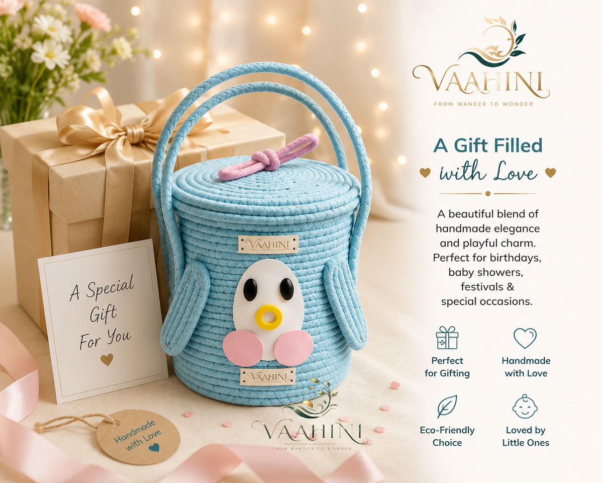 Vaahini Cotton Rope Penguin Aqua Basket - Multiple Angles