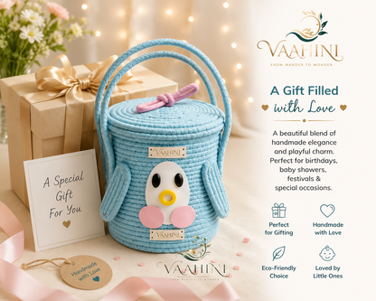 Vaahini Cotton Rope Penguin Aqua Basket - Multiple Angles