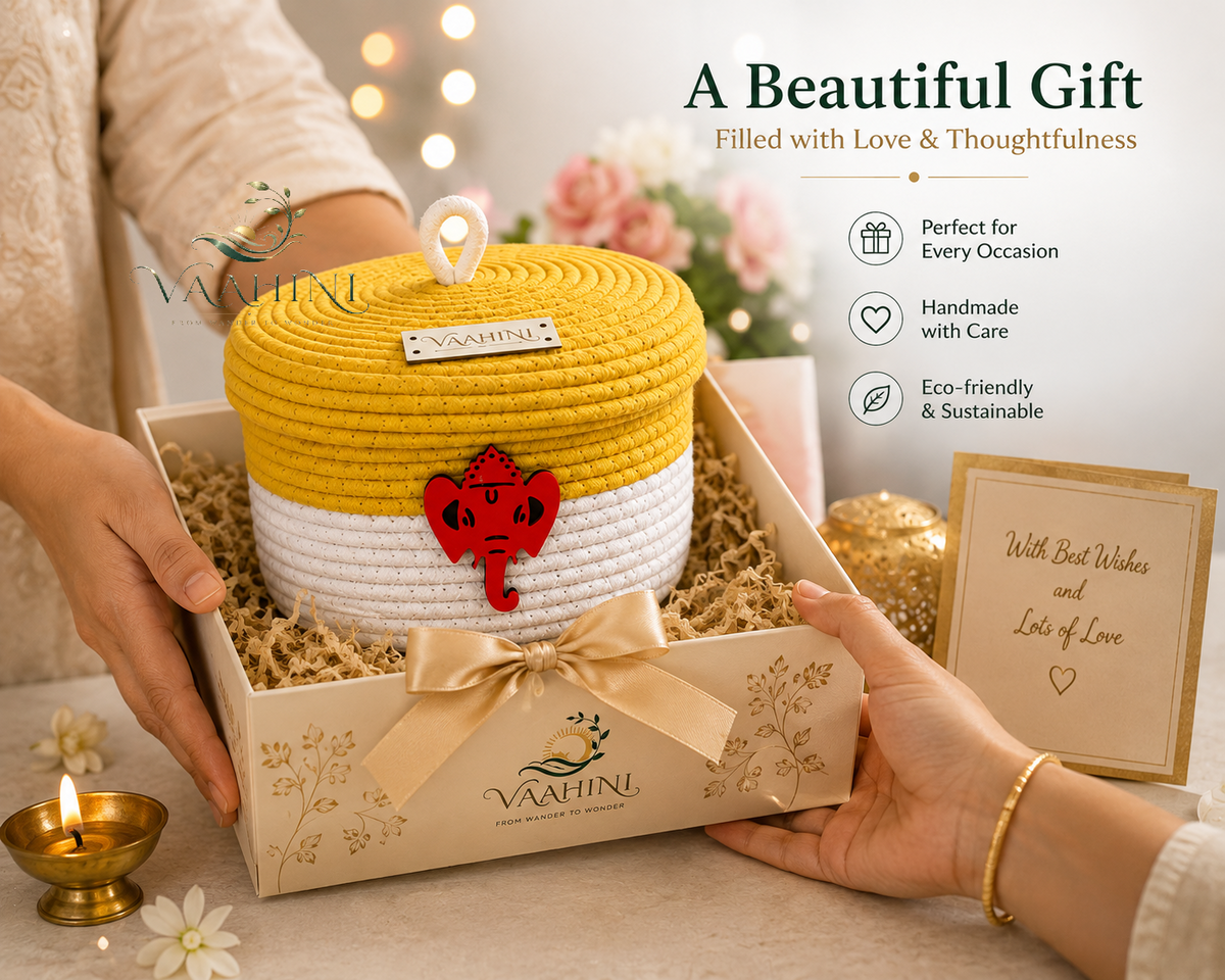 Vaahini Ganpati Cotton Rope Basket - Gift Box Presentation
