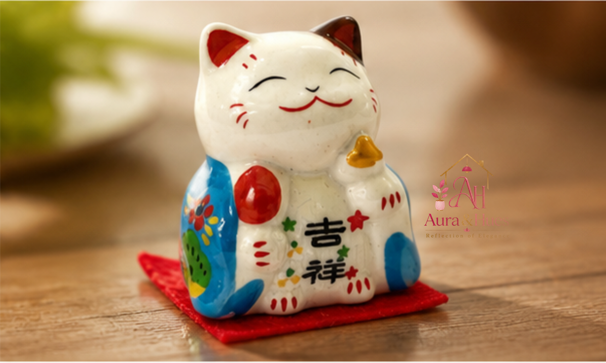 Lucky Cat Set of 5 | Maneki Neko Ceramic Figurines