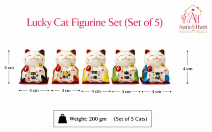 Lucky Cat Set of 5 | Maneki Neko Ceramic Figurines