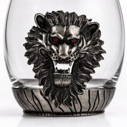 Premium Luxury Whisky Tumbler Glasses with Metal Lion Head & Base Set of 2, Designer Scotch, Bourbon & Cocktail Glasses