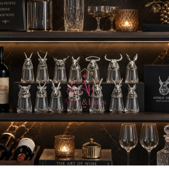 Luxury Animal Head Shot Glass Set with Black Gift Box, Premium Silver Finish Barware