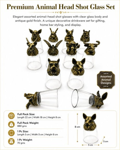 Luxury Animal Head Shot Glass Set with Black Gift Box, Premium Antique Finish Barware