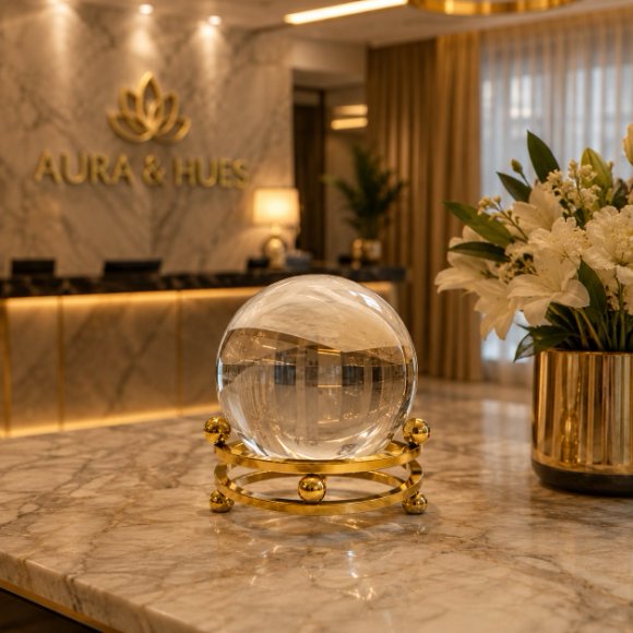 Luxury Crystal Ball with Gold Metal Stand Set of 3, Crystal Sphere Sculpture for Living Room, Office, Console Table, Home Décor