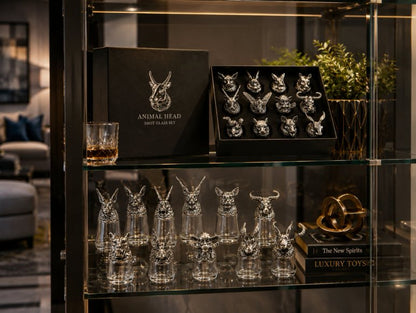Luxury Animal Head Shot Glass Set with Black Gift Box, Premium Silver Finish Barware