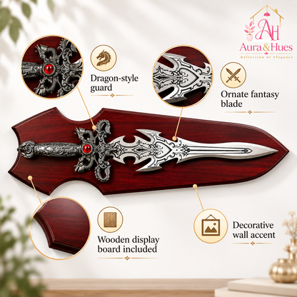 Swords - Fantasy Dragon Guard Red Diamond Sword with Wall Hanging Board