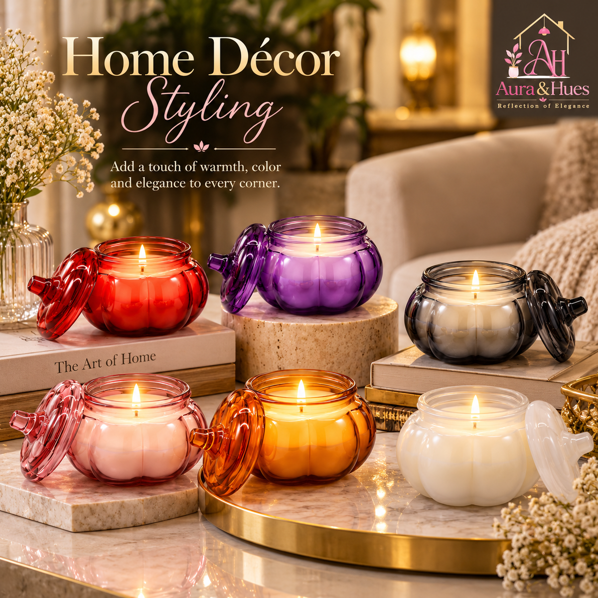 Candles in 6 Round Jars Set