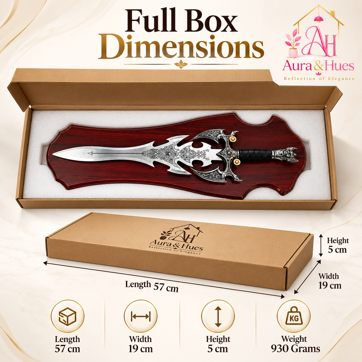 Swords - Fantasy Silver Head Sword with Wall Hanging Board