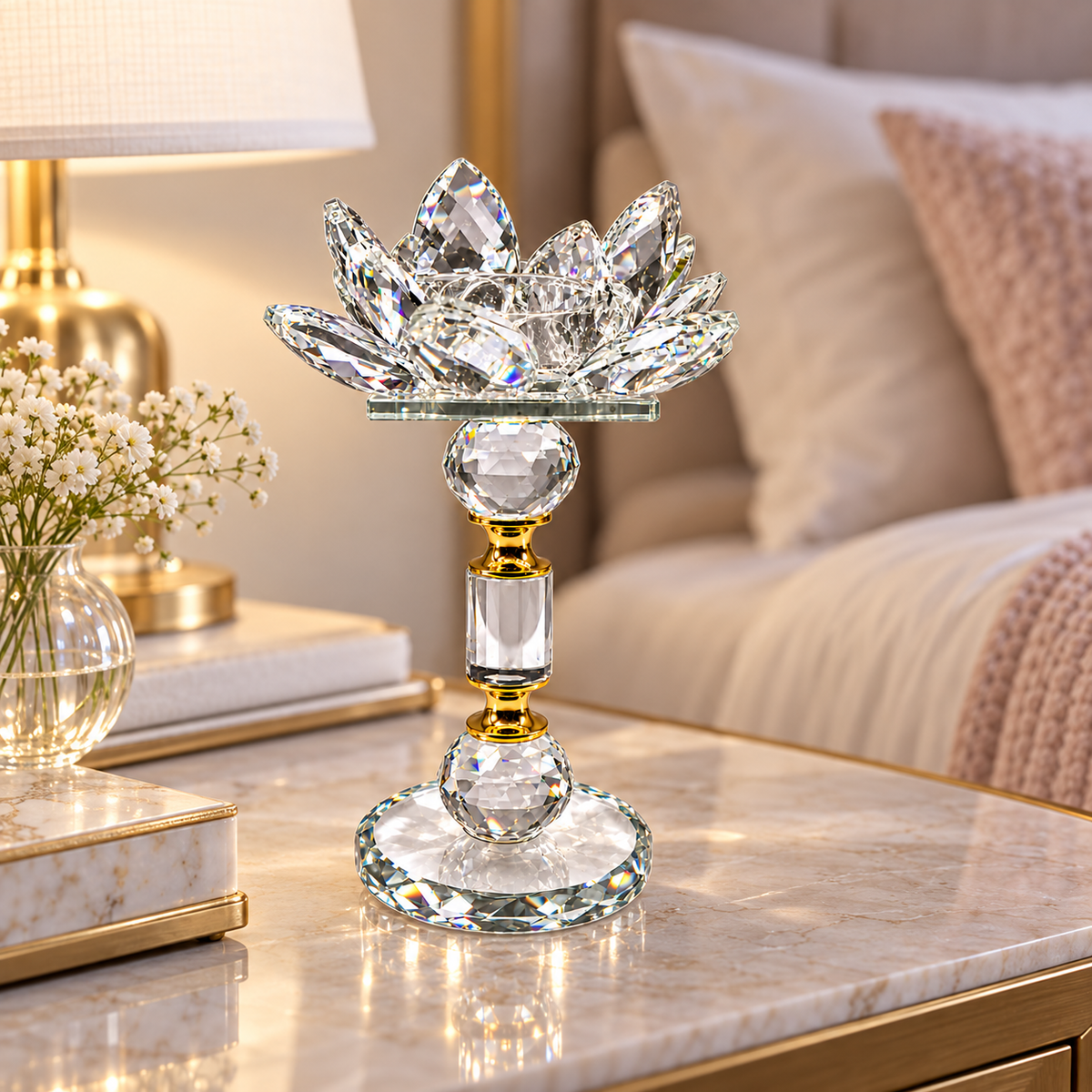 Aura & Hues Elegant Handcrafted Metal Candle Stand Contemporary Decorative Candlestick Holder for Dining Table and Living Room