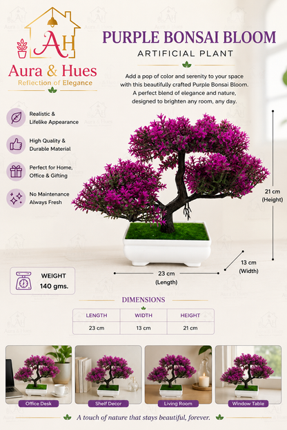 Artificial Purple Bonsai Plant for Home & Office Décor | Premium Decorative Tabletop Plant