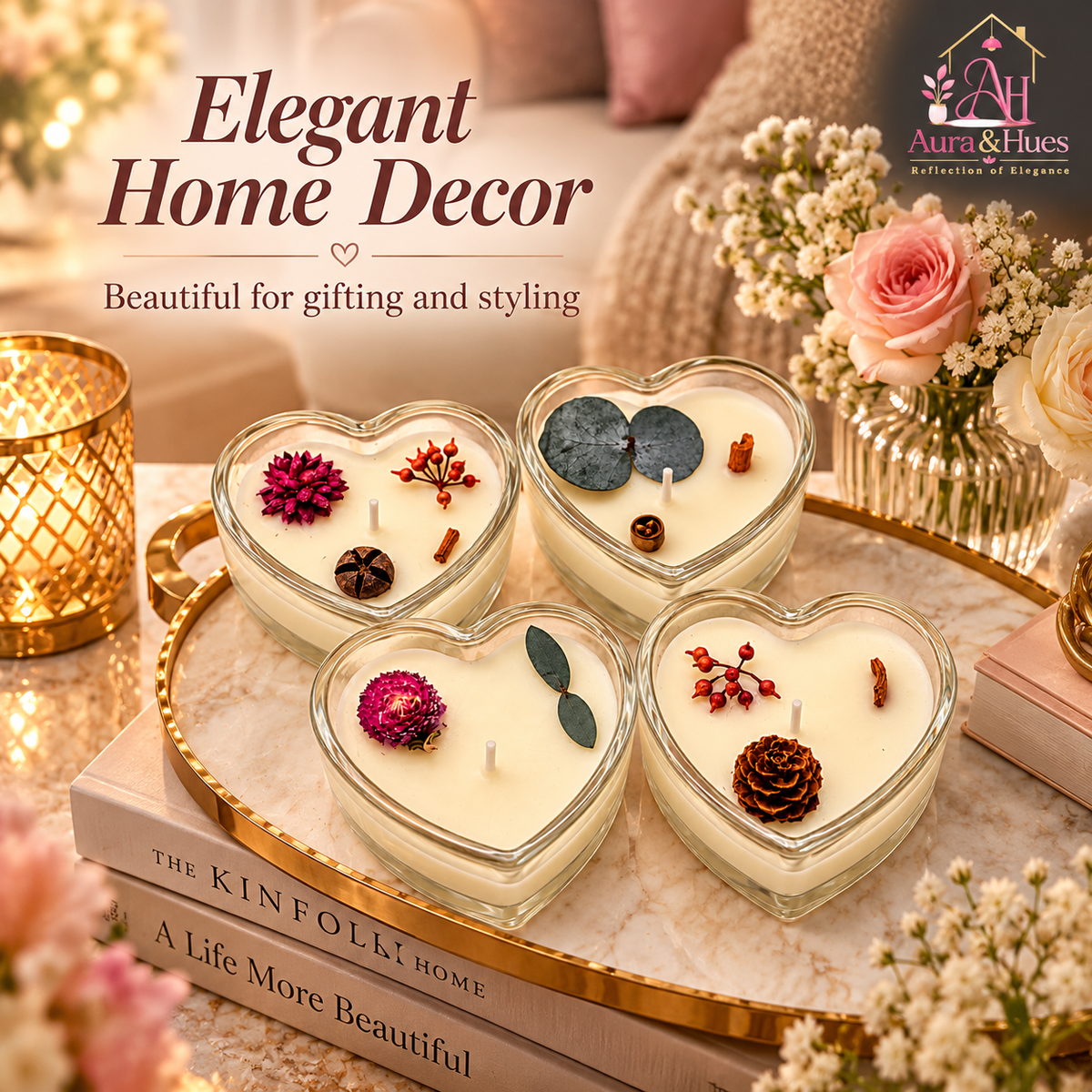 Candles Heart Shaped in Glass 4 Pcs. Set