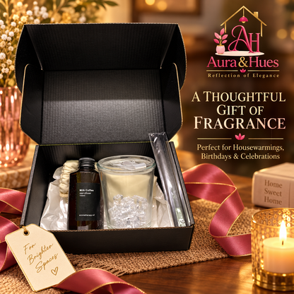 Aura & Hues Luxury Milk Coffee Aromatherapy Reed Diffuser Home Fragrance Gift Set with Natural Rattan Reeds and Black Glass Vessel (21.7 cm)