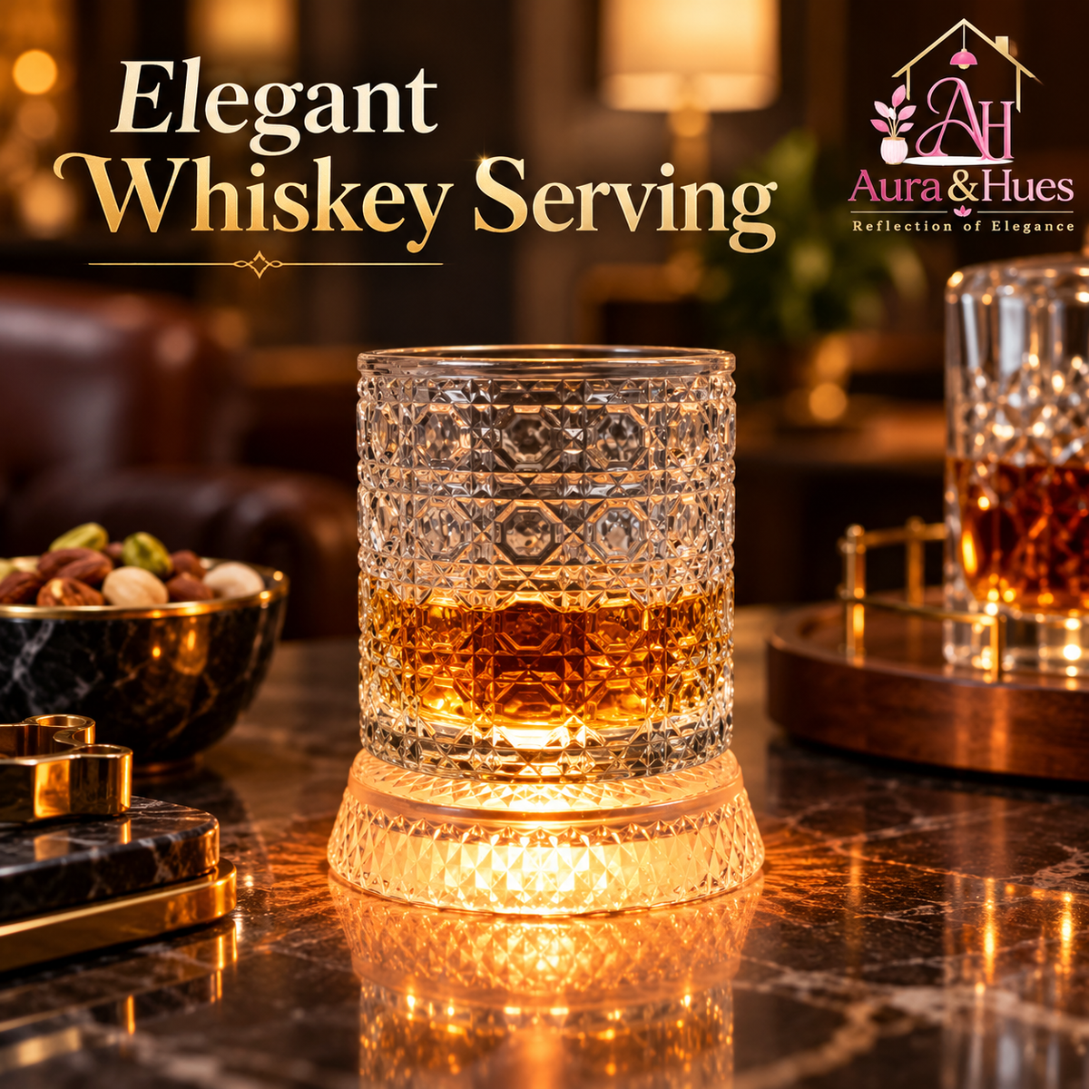 Aura & Hues Luxury Twist Whiskey Glass with Embossed Stars Pattern Single Cocktail and Rocks Tumbler for Home Bar and Gifting