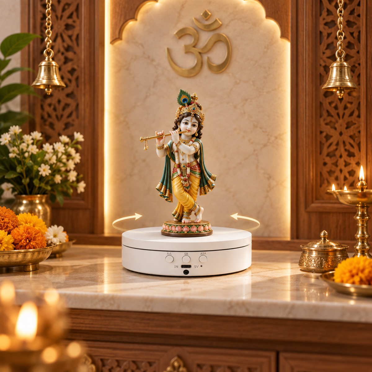Aura & Hues 5.5-Inch 360 Degree Motorized Revolving Turntable Display Stand - White