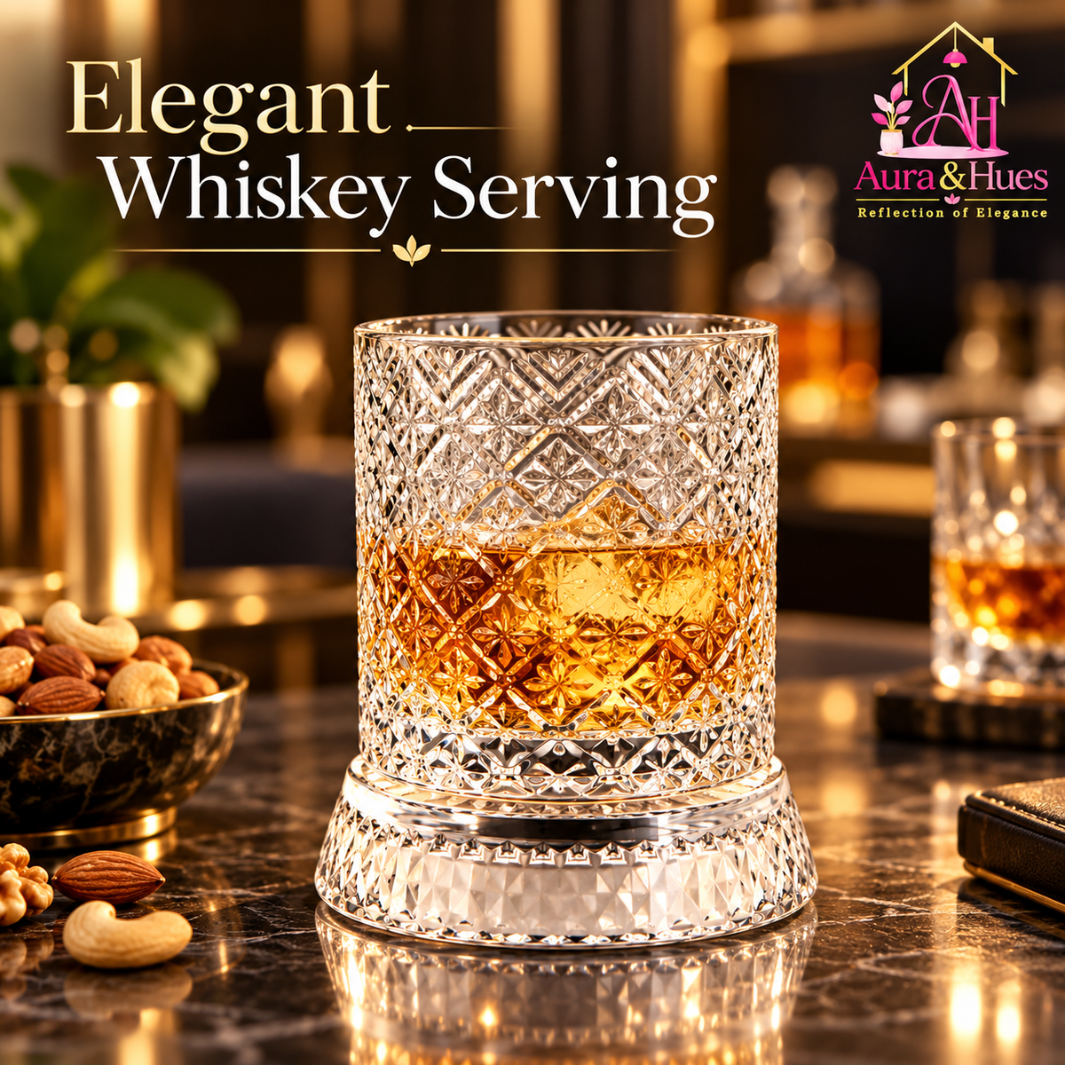 Aura & Hues Luxury Twist Whiskey Glass with Embossed Stars Pattern Single Cocktail and Rocks Tumbler for Home Bar and Gifting