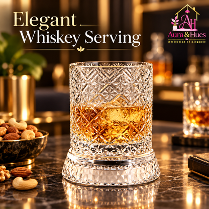 Aura & Hues Luxury Twist Whiskey Glass with Embossed Stars Pattern Single Cocktail and Rocks Tumbler for Home Bar and Gifting