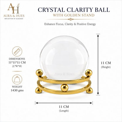 Crystal Clarity Ball with Golden Stand, Premium Crystal Glass Sphere Decorative Showpiece