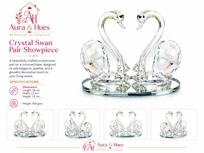 Crystal Swan Pair Showpiece with Mirrored Base