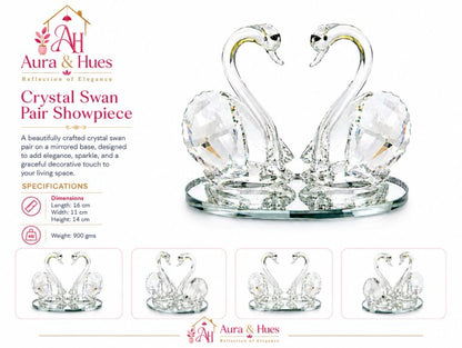Crystal Swan Pair Showpiece with Mirrored Base