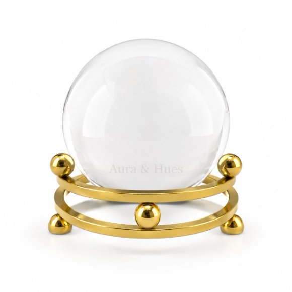 Luxury Crystal Ball with Gold Metal Stand Set of 3, Crystal Sphere Sculpture for Living Room, Office, Console Table, Home Décor