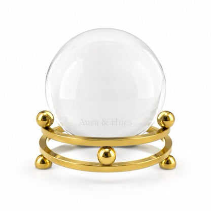 Crystal Clarity Ball with Golden Stand, Premium Crystal Glass Sphere Decorative Showpiece