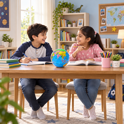 Aura & Hues 6-Inch Revolving World Globe with Sturdy Stand - Blue & Gold Desktop Antique Decor