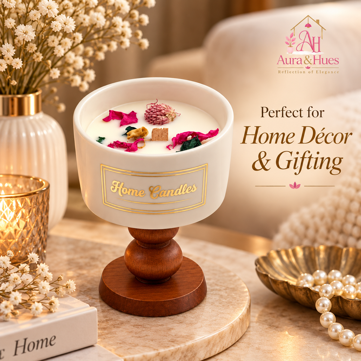 Candle with Wooden Pedestal Stand