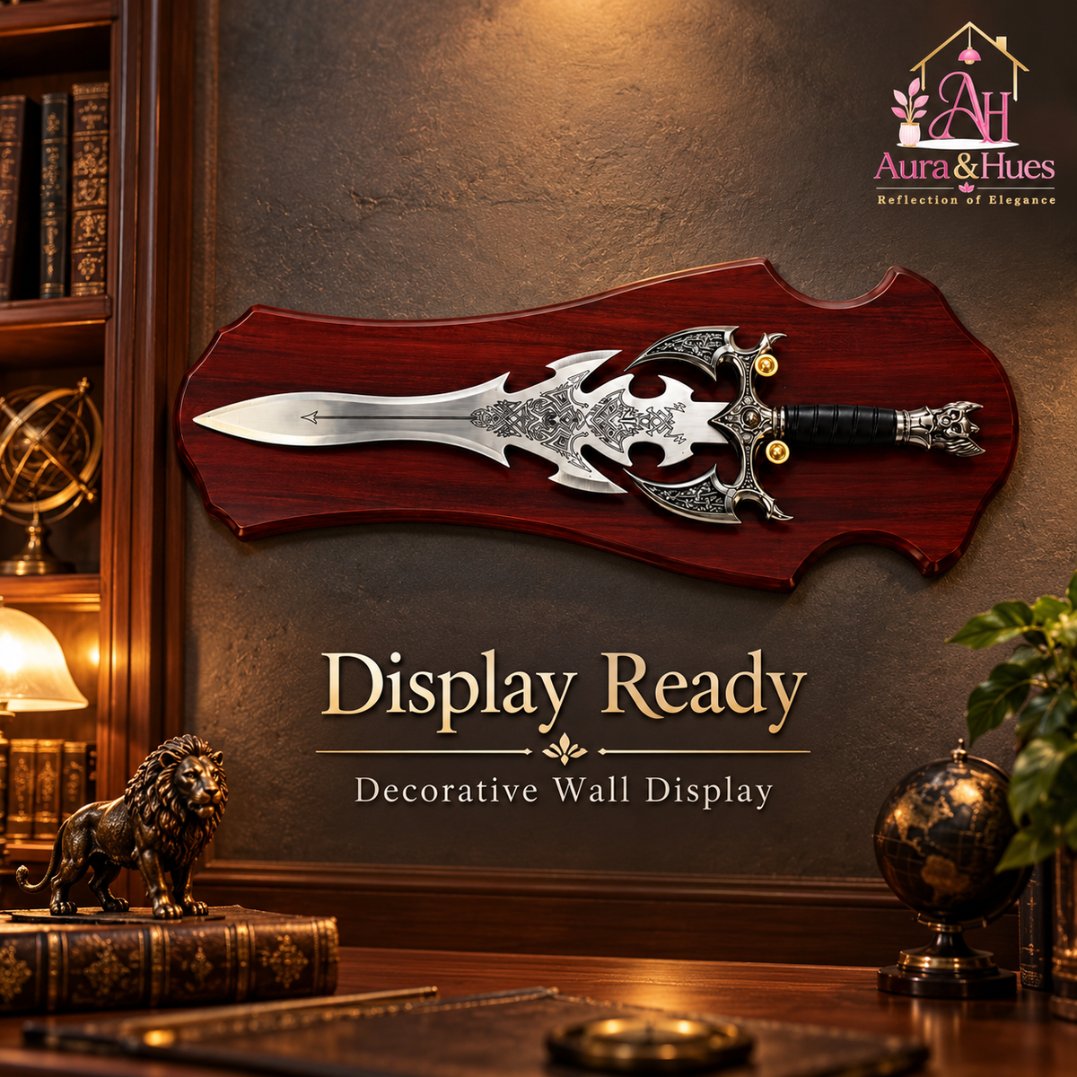 Swords - Fantasy Silver Head Sword with Wall Hanging Board