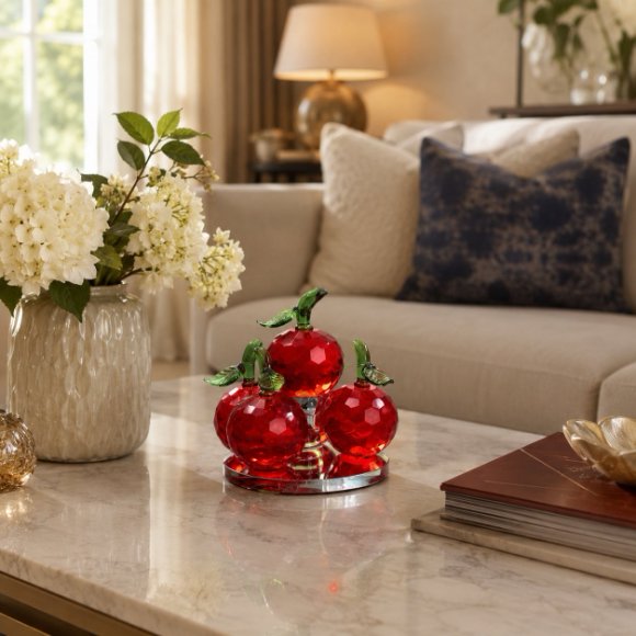 Crystal Red Apples Decorative Showpiece