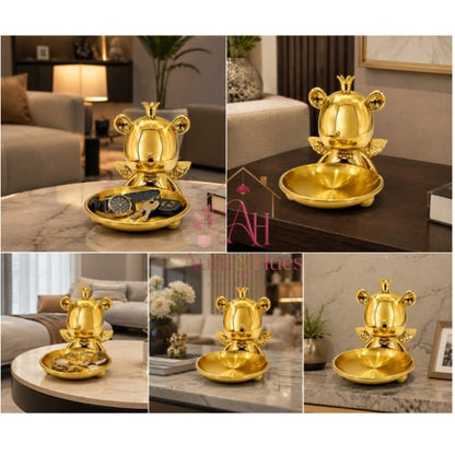 Royal Bear Golden Decorative Statue with Multipurpose Golden Tray