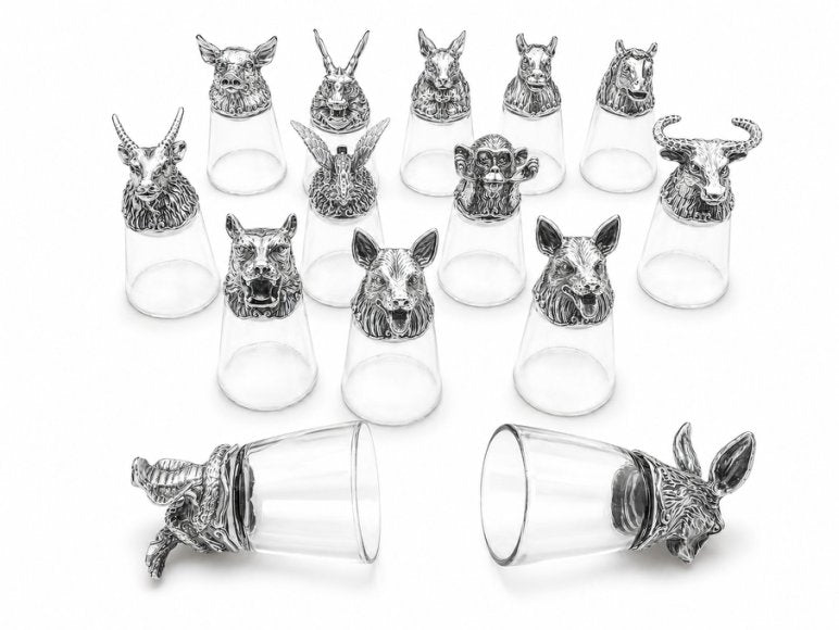 Luxury Animal Head Shot Glass Set with Black Gift Box, Premium Silver Finish Barware