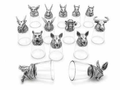 Luxury Animal Head Shot Glass Set with Black Gift Box, Premium Silver Finish Barware