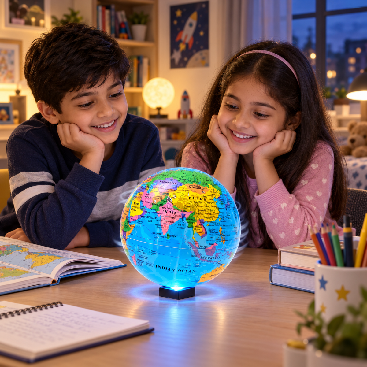 Aura & Hues 6-Inch Revolving World Globe with Sturdy Stand - Blue & Gold Desktop Antique Decor
