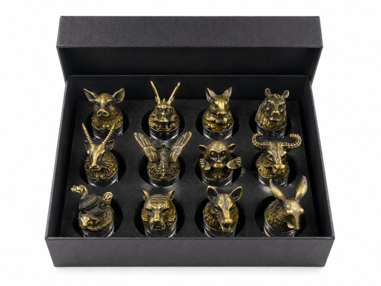Luxury Animal Head Shot Glass Set with Black Gift Box, Premium Antique Finish Barware