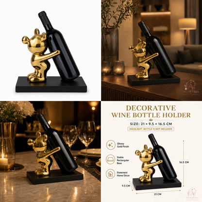 Aura & Hues Modern Artistic Decorative Wine Bottle Holder Stand Elegant Tabletop Wine Rack Sculpture for Dining Table and Bar Cabinet