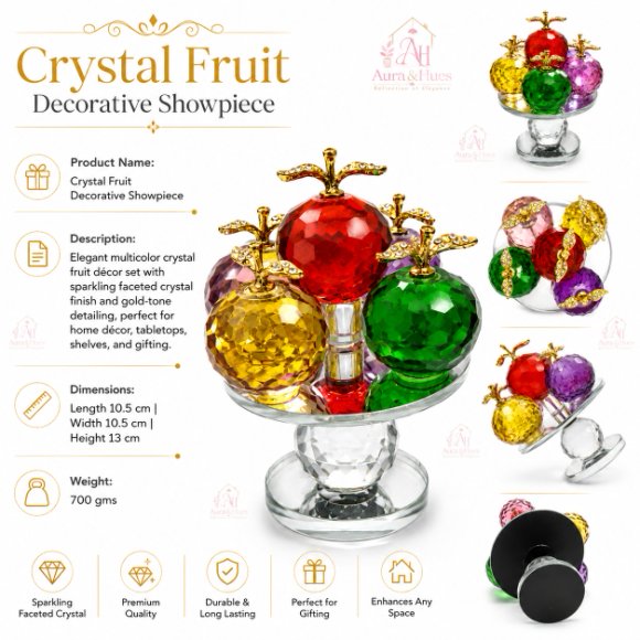 Multicolor Crystal Apples with Crystal pedestal Decorative Showpiece