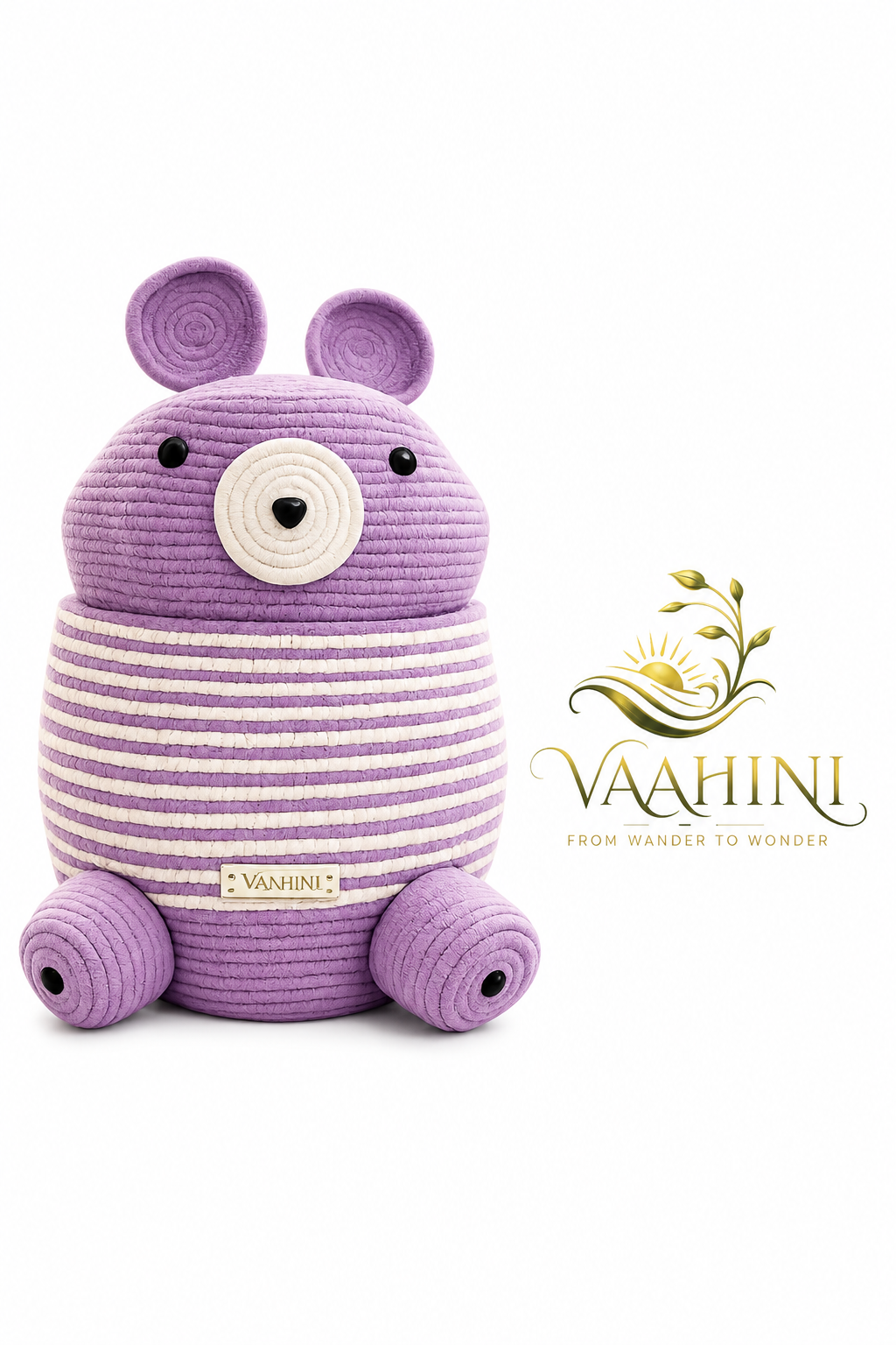 Vaahini Cotton Rope Teddy Basket Purple - Front View