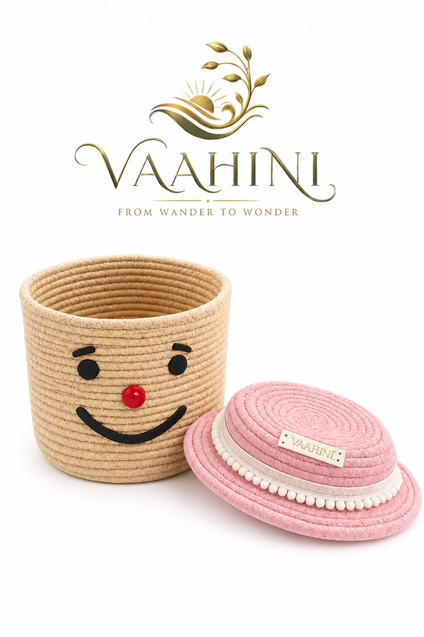 Vaahini Cotton Rope Smile Face Basket with lid