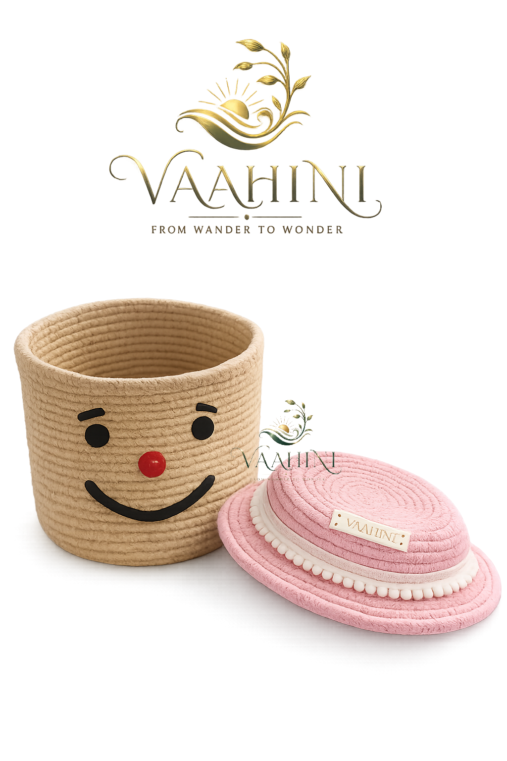 Vaahini Cotton Rope Smile Face Basket with lid
