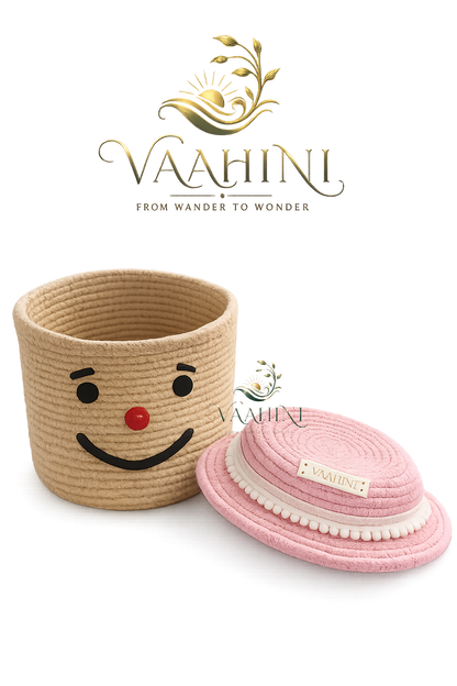 Vaahini Cotton Rope Smile Face Basket with lid
