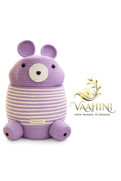 Vaahini Cotton Rope Teddy Basket Purple - Product Info