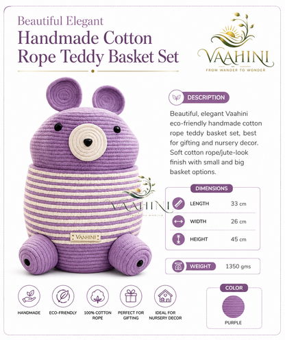 Vaahini Cotton Rope Teddy Basket Purple - Multiple Views