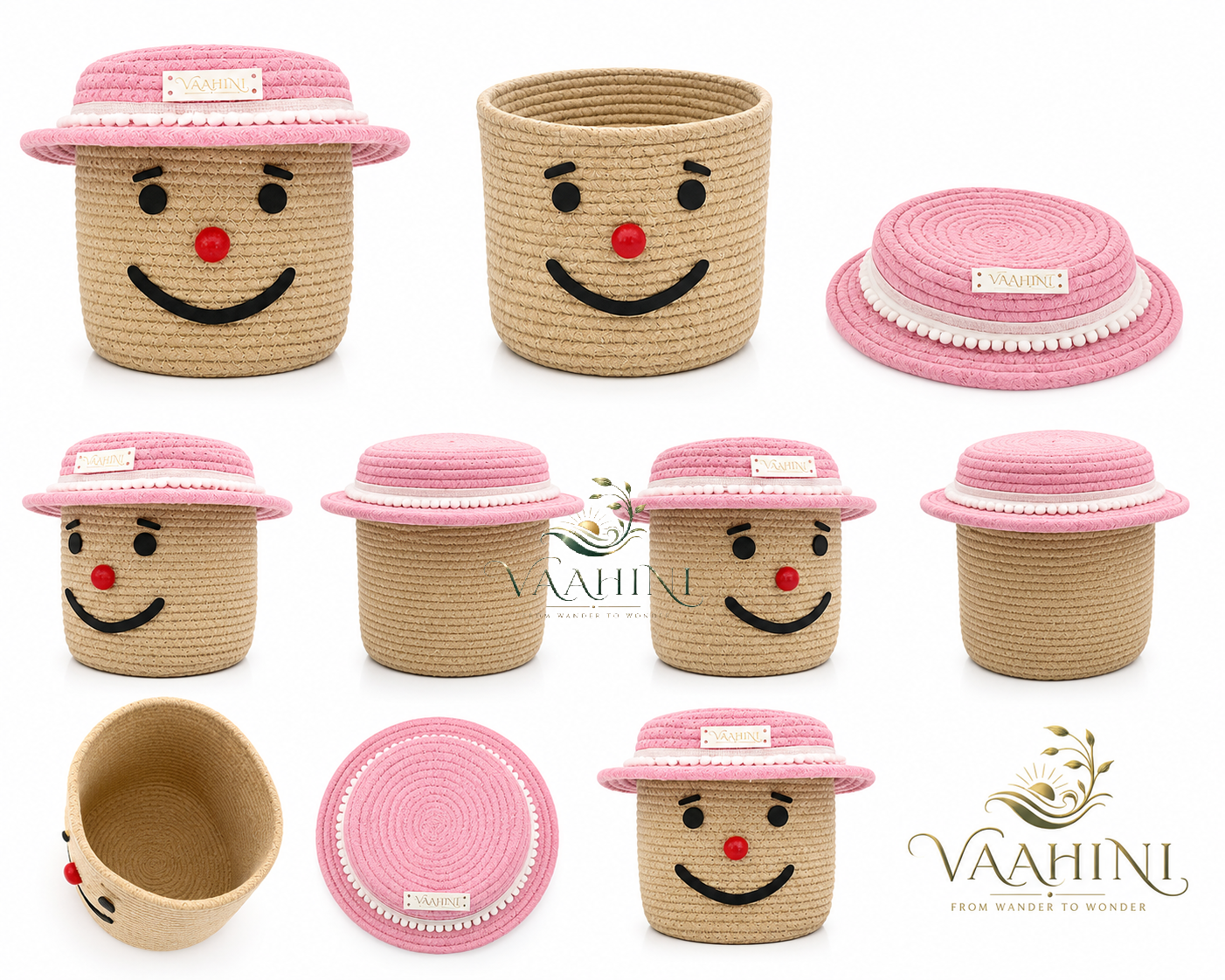 Vaahini Cotton Rope Smile Face Basket with lid