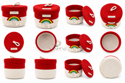 Vaahini Rainbow Cotton Rope Basket - Multiple Angles