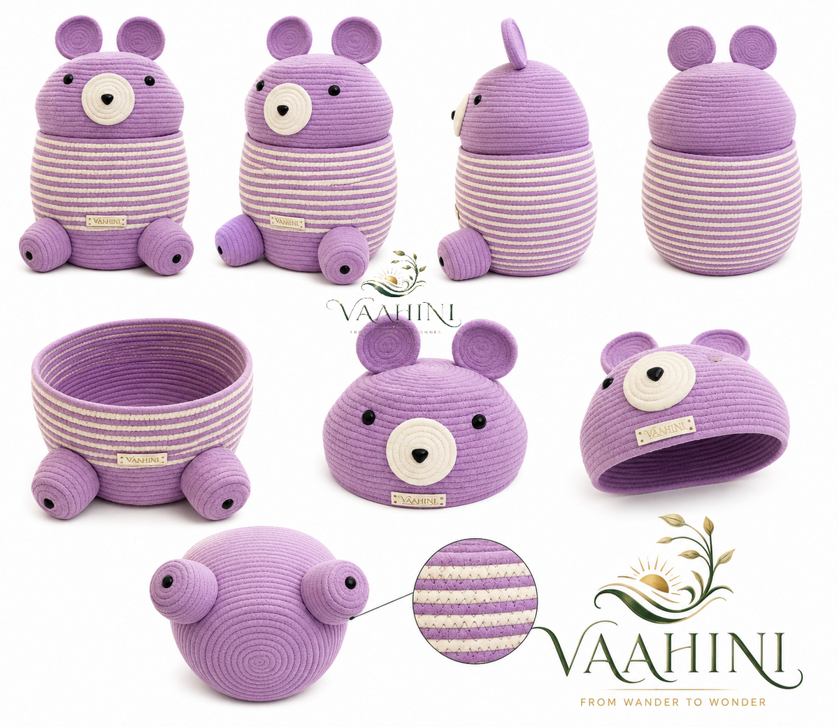 Vaahini Cotton Rope Teddy Basket Purple - Gifting and Storage