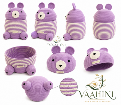 Vaahini Cotton Rope Teddy Basket Purple - Gifting and Storage