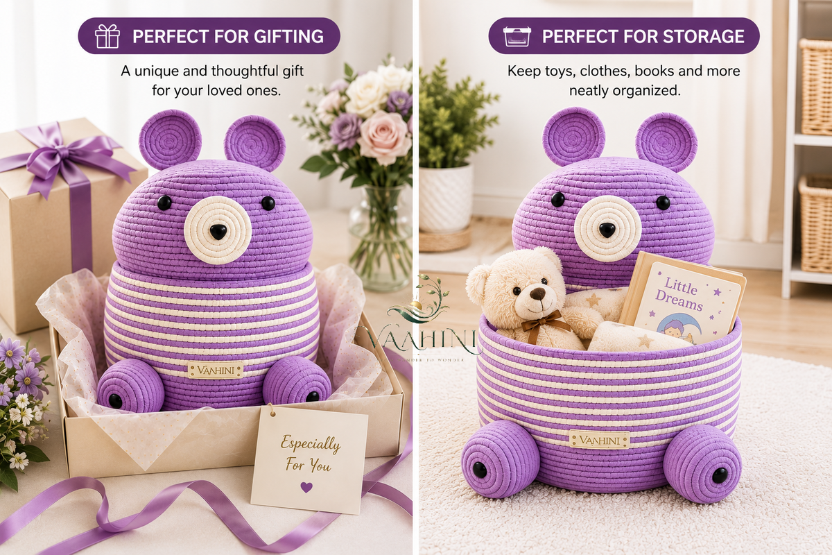 Vaahini Cotton Rope Teddy Basket Purple - Gift of Love